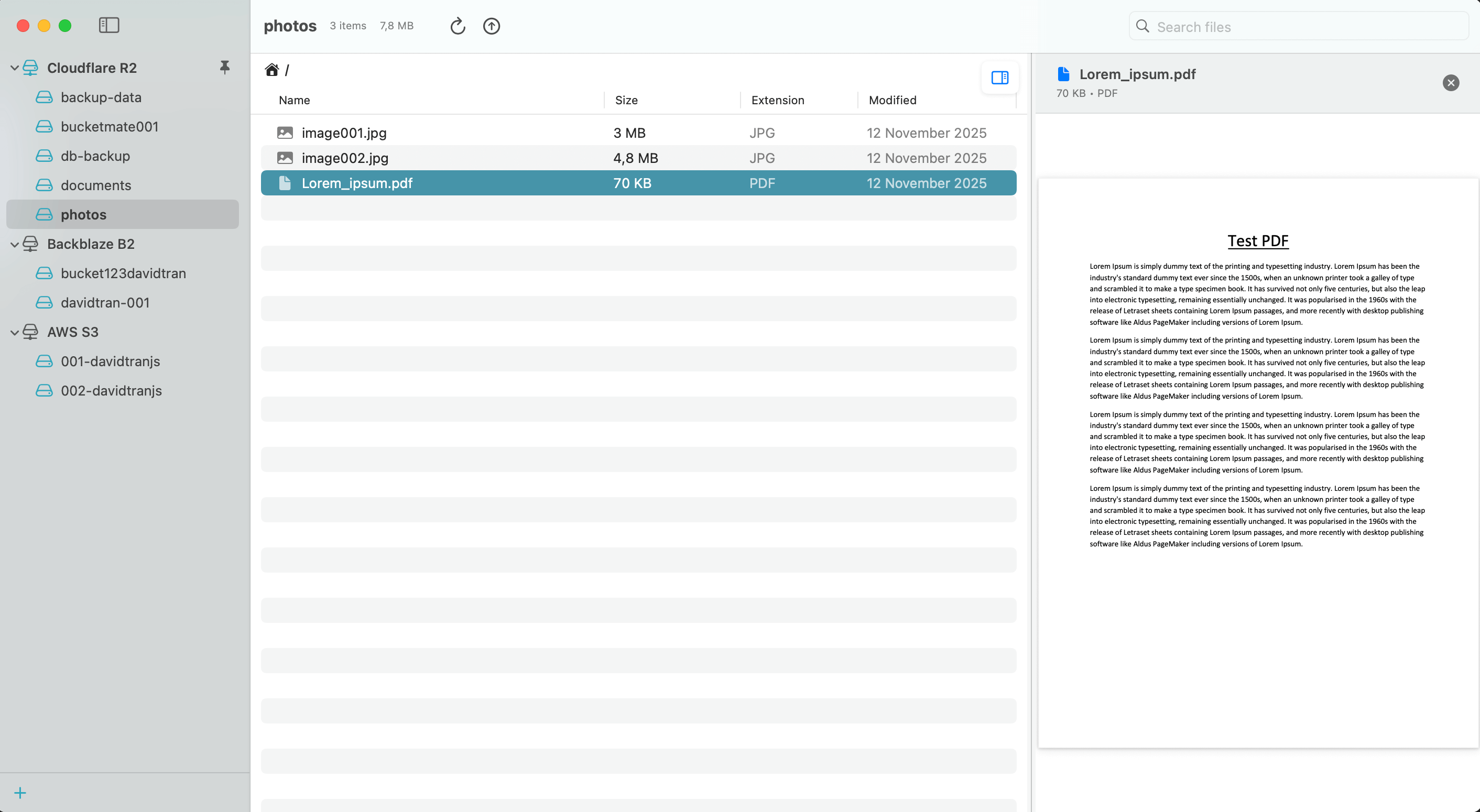 BucketMate app interface showing file management across multiple cloud storage providers